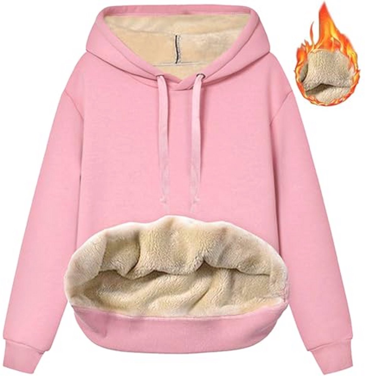 Fleece hoodie dames wintertrui met lange mouwen en fleece voering