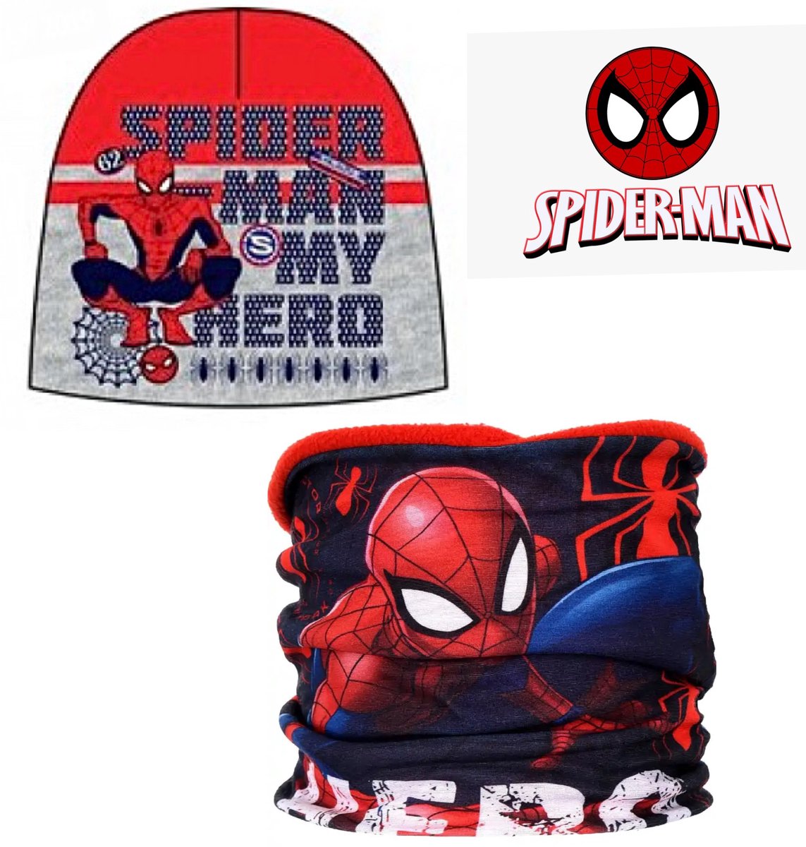 Marvel Spiderman Set - Muts + Colsjaal - Rood/Grijs - Maat 54 cm - ± 4-8 jaar