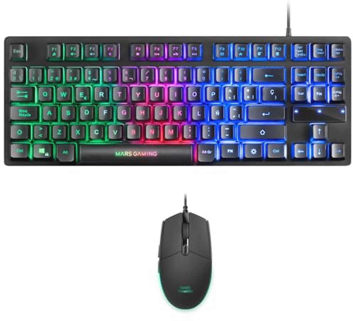 Compact Gaming Toetsenbord en Muis Combo met RGB Verlichting, 3200 DPI