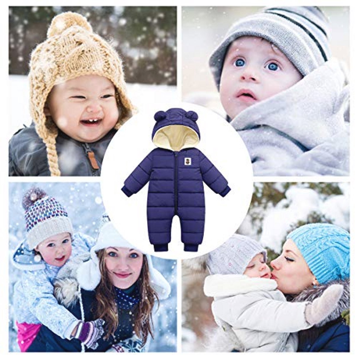 Winterpak voor kinderen - Sneeuwpak voor pasgeborenen - Gevoerde rompers met capuchon - Warme kleding 0-3 jaar