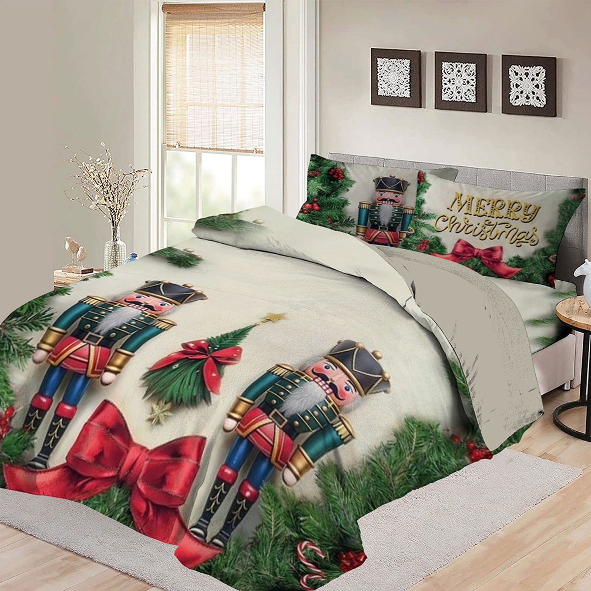 Bed Glow & Apparel – Kerst Dekbedovertrek 200x200 – Notenkraker & Merry Christmas Design – Inclusief 2 Kussenslopen 60x70 – Zacht & Sfeervol