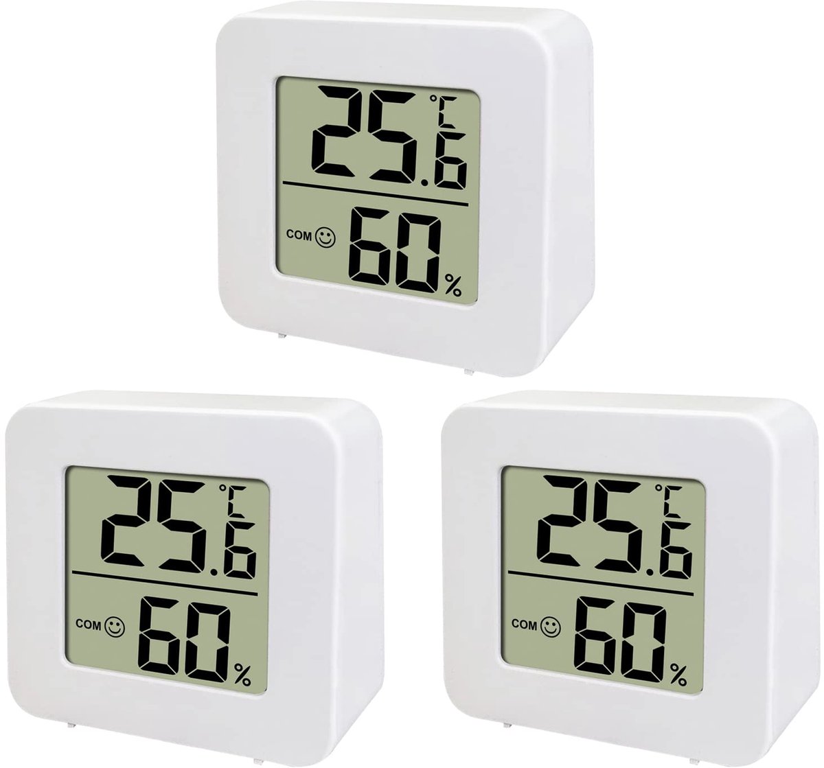 Gsedaox- Hygrometer binnen digitaal-Thermometer Voor Binnen-Luchtvochtigheidsmeter-3 stuks -Hygrometer-Weerstation-Incl. Batterij en Plakstrip-wit