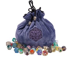 Sac à dés JOYADICE® D&D | Sac à dés Dungeons and Dragons | Sac de rangement en peluche douce | Sac de rangement DnD | Dés pour sac à dés | Sac Polydice | Velours | Bleu foncé