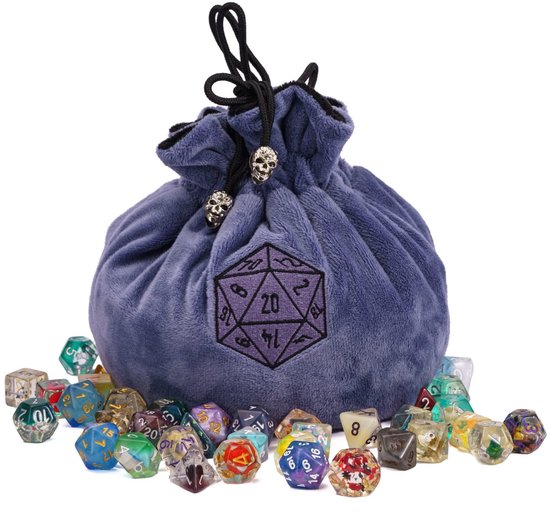 Sac à dés JOYADICE® D&D | Sac à dés Dungeons and Dragons | Sac de rangement en peluche douce | Sac de rangement DnD | Dés pour sac à dés | Sac Polydice | Velours | Bleu foncé