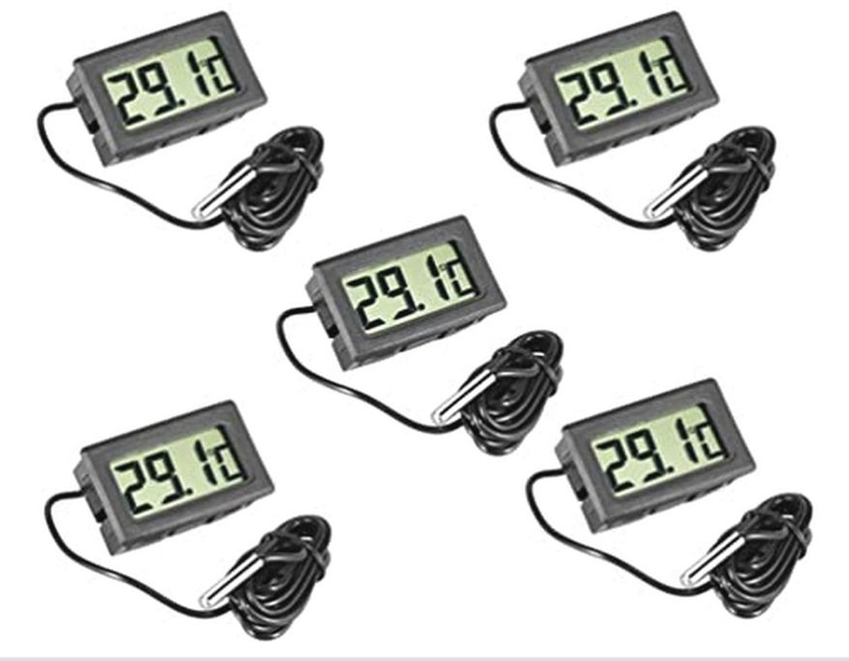 LCD Digitale Thermometer Temperatuursensor Tester - 5 Stuks voor Koelkast, Vrieskisten en Aquaria