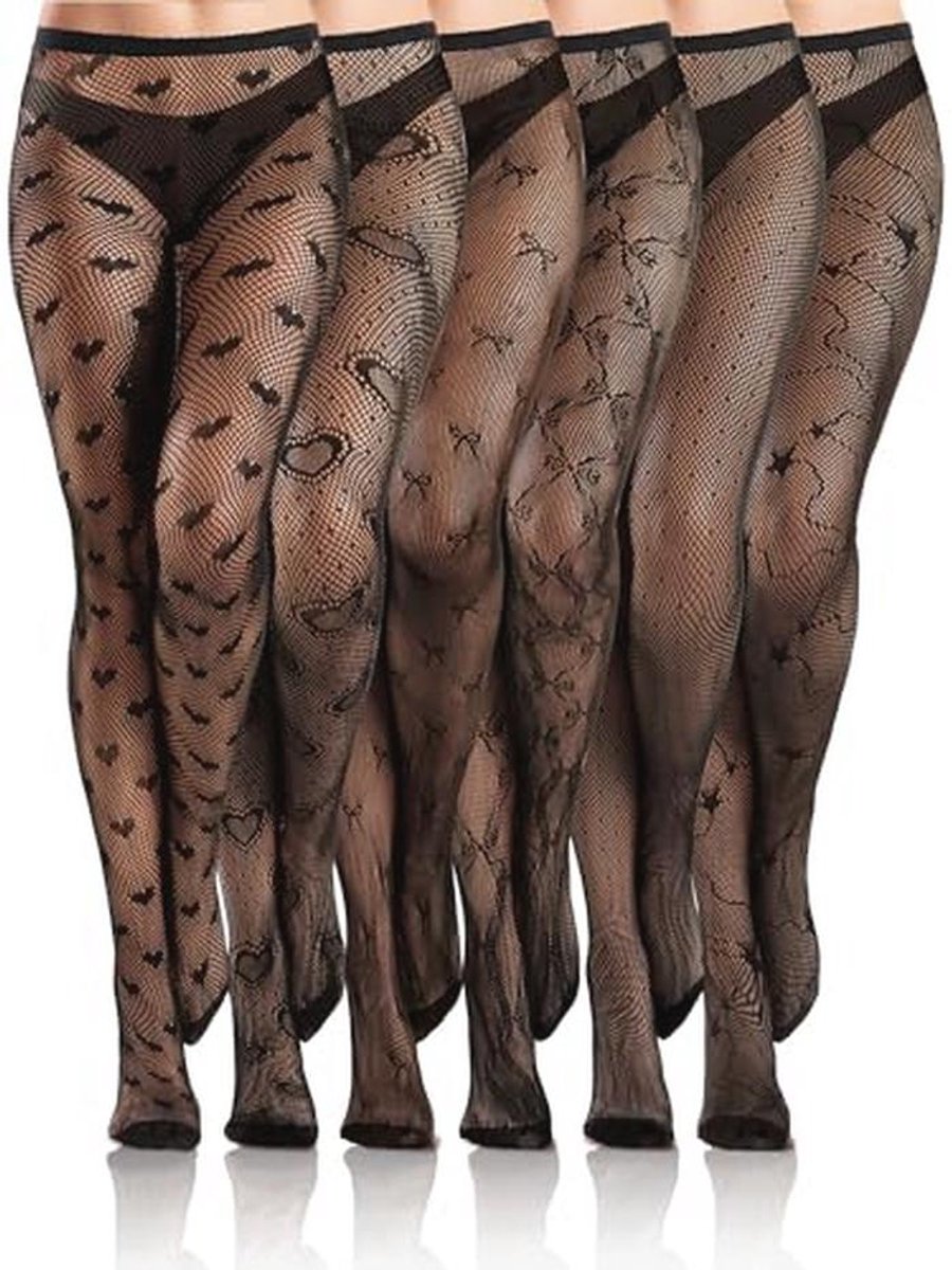 Zes Paar Dames Visnetkousen - Halloween Panty met Patroon voor Girls