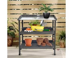 Lendo Online - Oppottafel - Tuinwerktafel - Plantentafel - Werktafel voor tuin - Tuinwerkbank met gegalvaniseerd werkblad - 76x37x92 cm - vurenhout - grijs