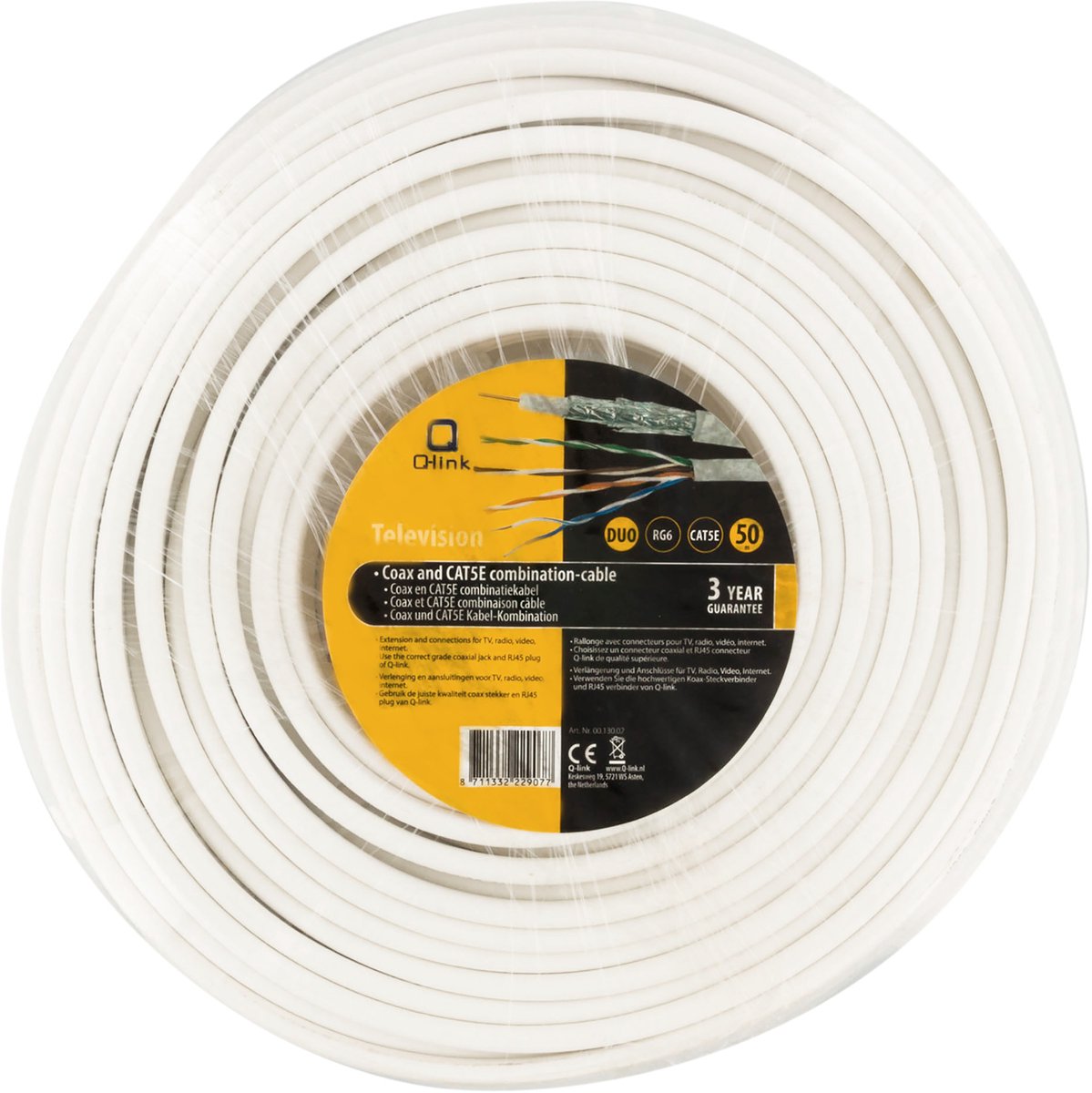 Q-Link coax/UTP kabel duo - RG6/CAT5E - 50 m - wit