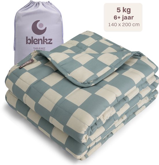 Couverture lestée BLENKZ Enfant 5 kg – 140 x 200 cm – Vert à carreaux – Pour enfants à partir de 6 ans et adolescents – Couverture lestée 1 personne