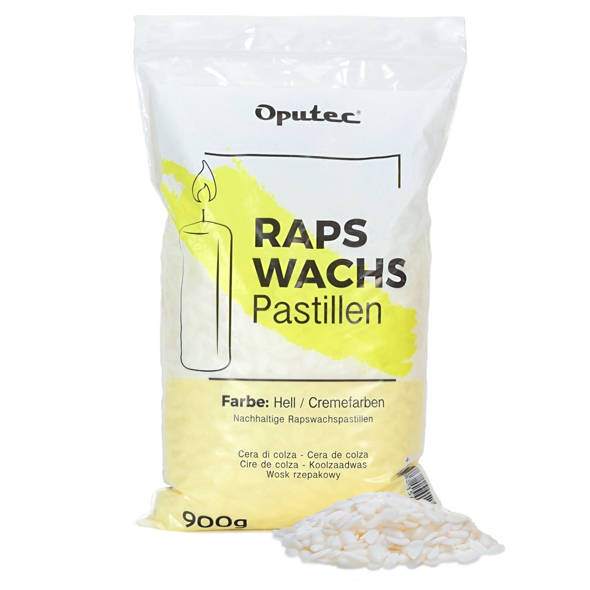 Oputec 900g rapswas pastilles | kaarsenwas crème | gietwas natuurlijk | zelf kaarsen maken | smeltpunt 62–65°C | made in Germany