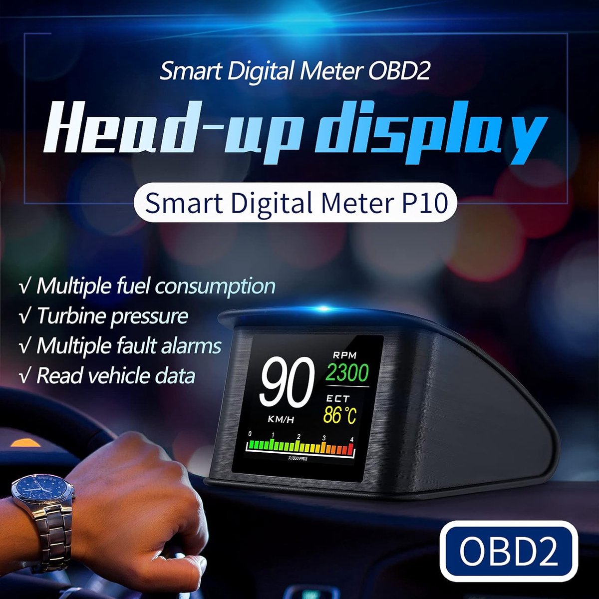 WiiYii P10 - HUD Head-Up Display Auto Snelheidsmeter OBD2 Slimme Digitale Tripcomputer OBD2 Scanner OBD2 Diagnostisch Hulpmiddel Snelheidsalarm thumbnail 4