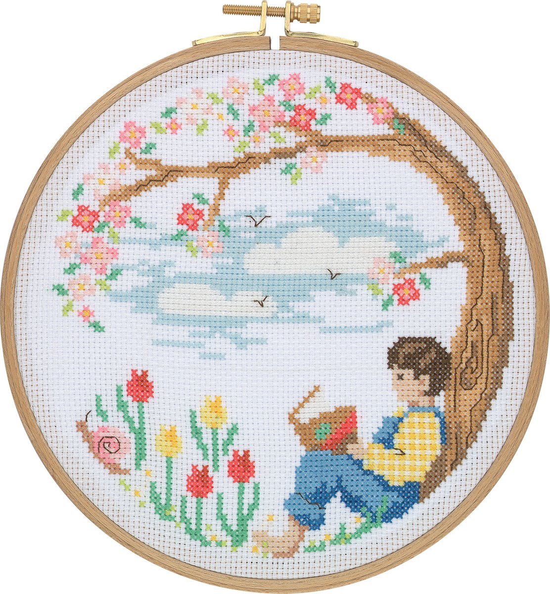 Borduurpakket My Cross Stitch - Lezen onder de boom - Met houten ring