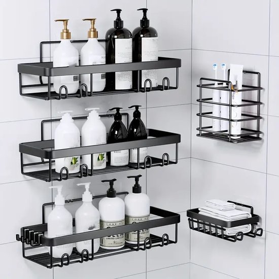 Doucherek zonder boren , 4-pack badkameraccessoires, zelfklevende wandmontage voor de Doucherek zonder boren , 4-pack badkameraccessoires, zelfklevende wandmontage voor de