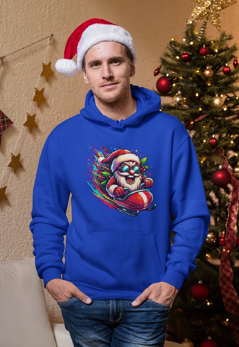 Turbo Santa Santa - Kersttrui - Kerst Trui Blauw - Grappig Kersttrui - Maat M - Limited Edition