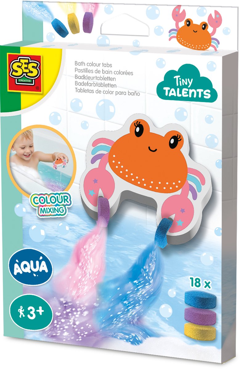 SES Creative Badkleurtabletten - Kleuren mengen Krab - Baby Speelgoed - Bad Speelgoed - Voor Kinderen Vanaf 3 Jaar - 3 Kleuren - 18 Stuks