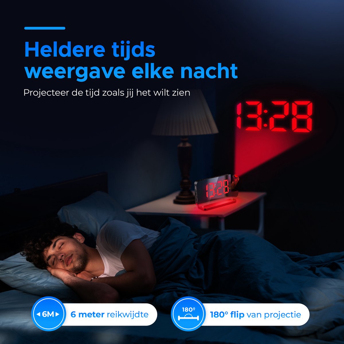 BP® Digitale Wekker Met Projectie - Wekkerradio - Projectiewekker - Digitale Wekker - Kinderwekker - Projectieklok - Snooze Functie - USB oplaadpoort - Automatische Helderheidscontrole - Zwart — cadeau in Elektronica - foto 3