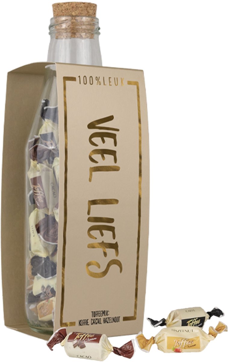 100%LEUK - Momenten fles met toffees - Veel liefs