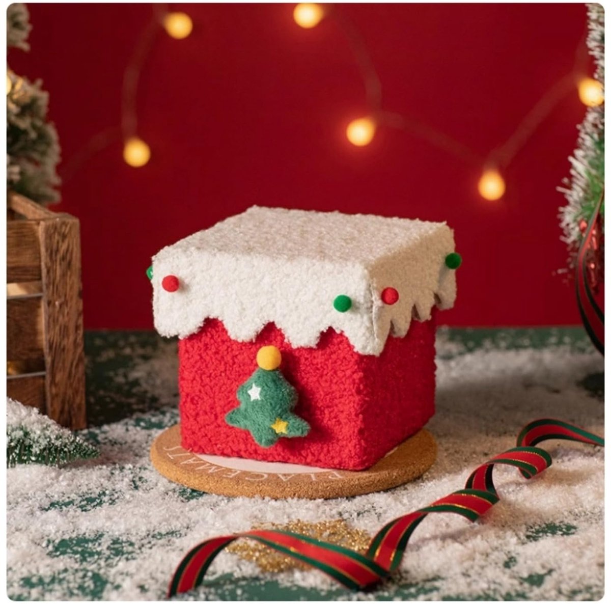 Mmgoqqt Pluis Cadeau Doos Met Deksel - Creatief Snoepdoos - Rood Doos Wit Deksel - Kerst Cadeau- Met Lint