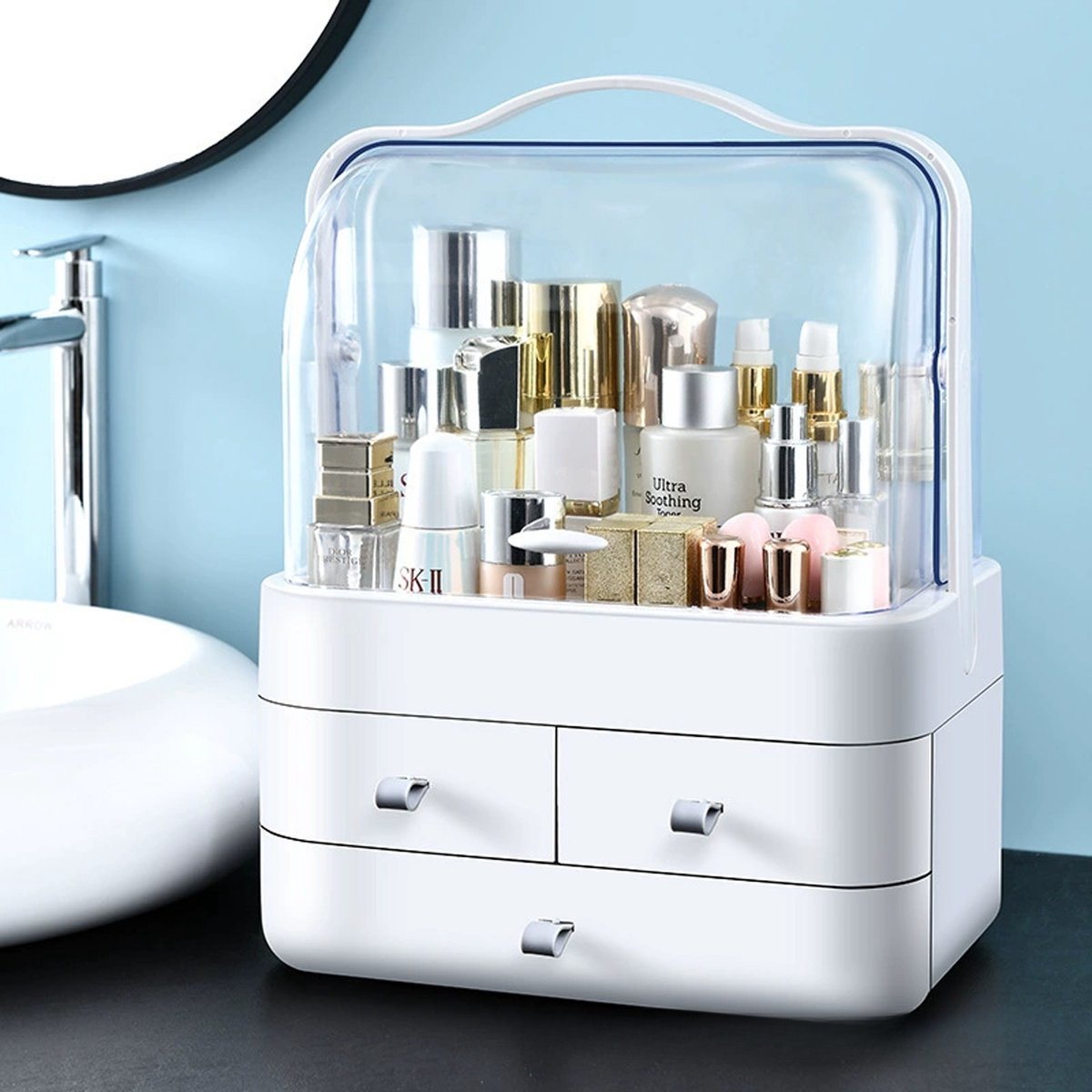 CHIWIN Make-up Opbergdoos Met Deksel Stofvrij - Waterbestendig Opbergbox - Multifunctioneel - Voor Badkamer Slaapkamer Opbergorganizer Cadeau - 26.5x18.2x34.7 cm