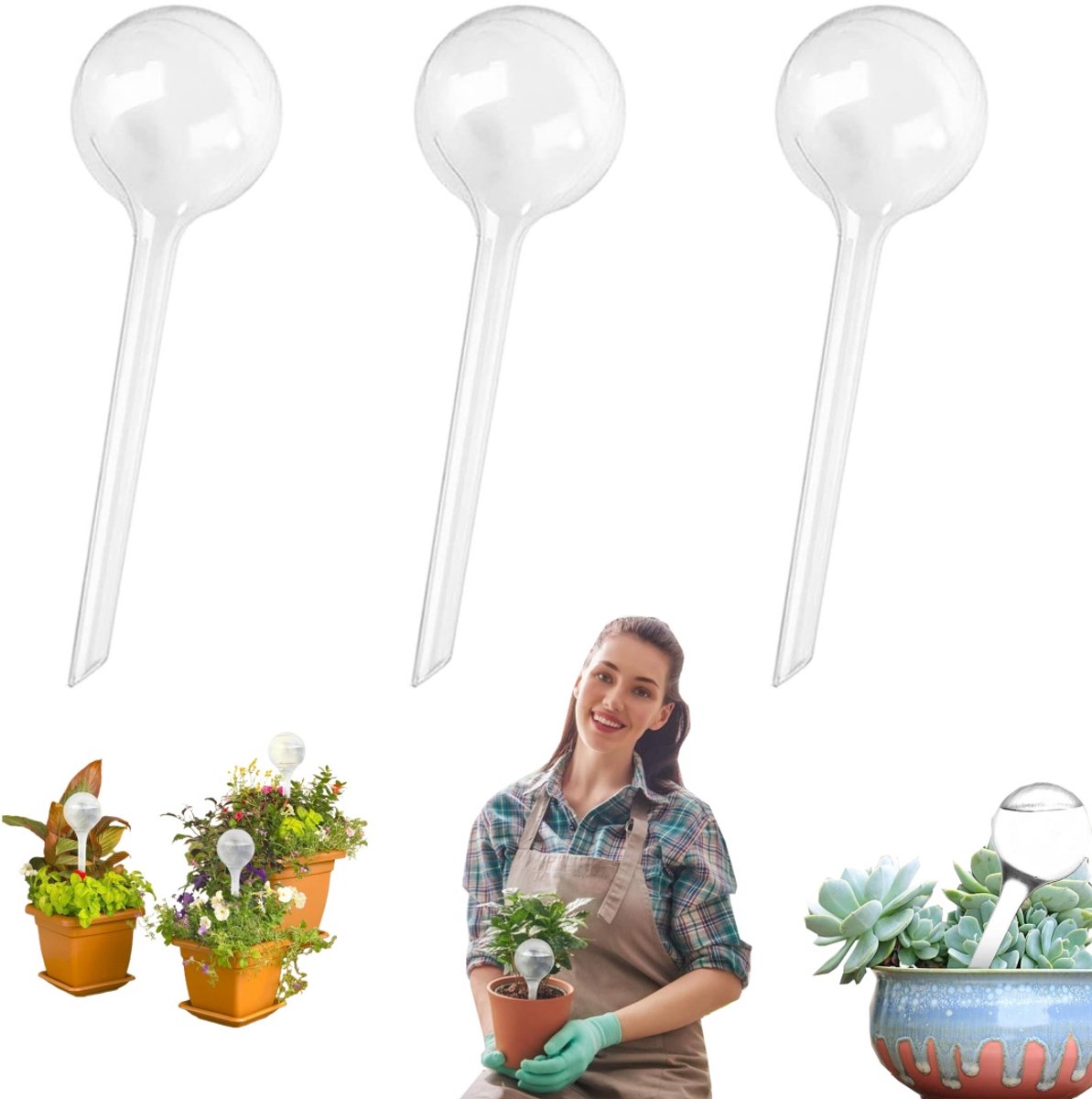 3 stuks druppelirrigatiekannen - druppelirrigatiekannen voor planten - automatisch bewateringsapparaat - sferische inzet - druppelirrigatie inrichting - voor het bewateren van hangmandplanten, potplanten en tuinplanten (13*5 cm - transparant)