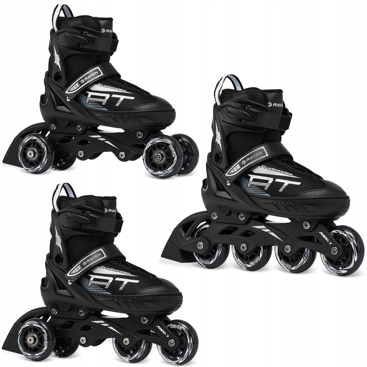 RAVEN Profession 3-in-1 Inline Skates/Rolschaatsen, Maat 35-39, Zwart