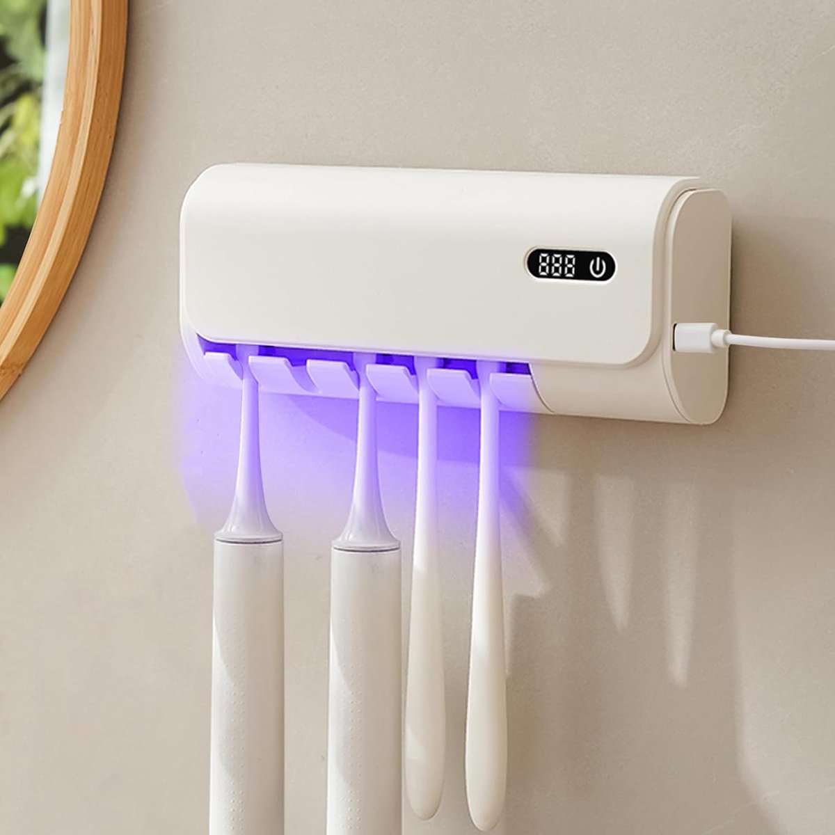 Sanitizer UV-tandenborstel, tandenborstelhouder voor wandmontage met 5 elektrische borstelsleuven, sterilisatie en droogfuncties, waterdicht, stofdicht, voor kinderen en volwassenen (wit)