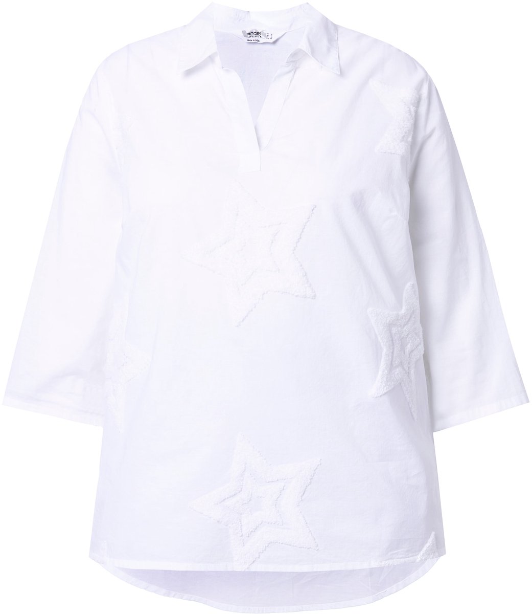 Angel of Style - Dames - Tuniek A-lijn kleurrijke badstof sterren 3/4-mouwen - Sneeuwwit - Maat 60