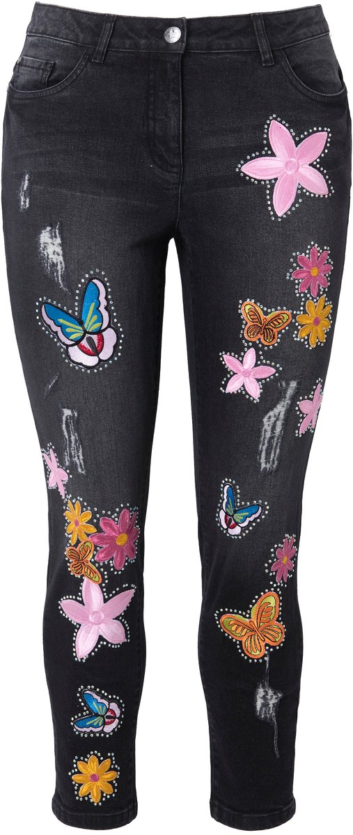 Angel of Style - Dames - 7/8-slimjeans smalle pasvorm 5-pocket patches - Zwart - Maat 56