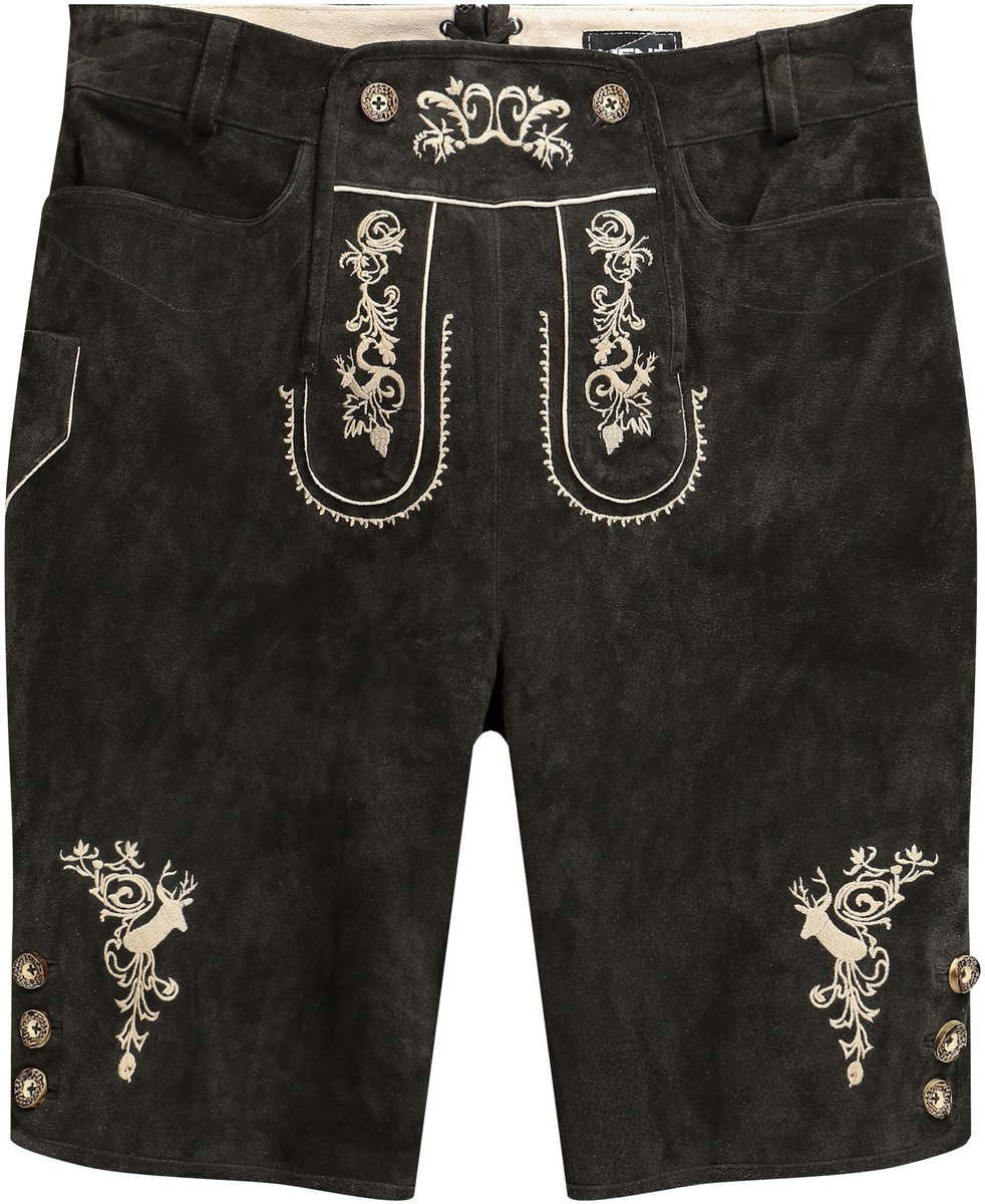 Men Plus - Heren - Klederdracht-lederhose echt leer borduursels - Bruin - Maat 62