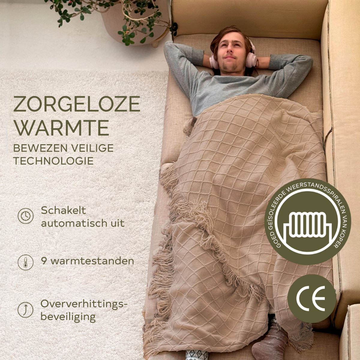 Groenland BOHEM Design Warmtedeken voor de Bank 180 × 130 cm Taupe Dawn | Verwarmde Plaid · Elektrische Deken voor de Bank | Wasbaar · 9 Warmtestanden · Timer met Automatische Uitschakeling — cadeau in Wonen & Interieur - foto 6