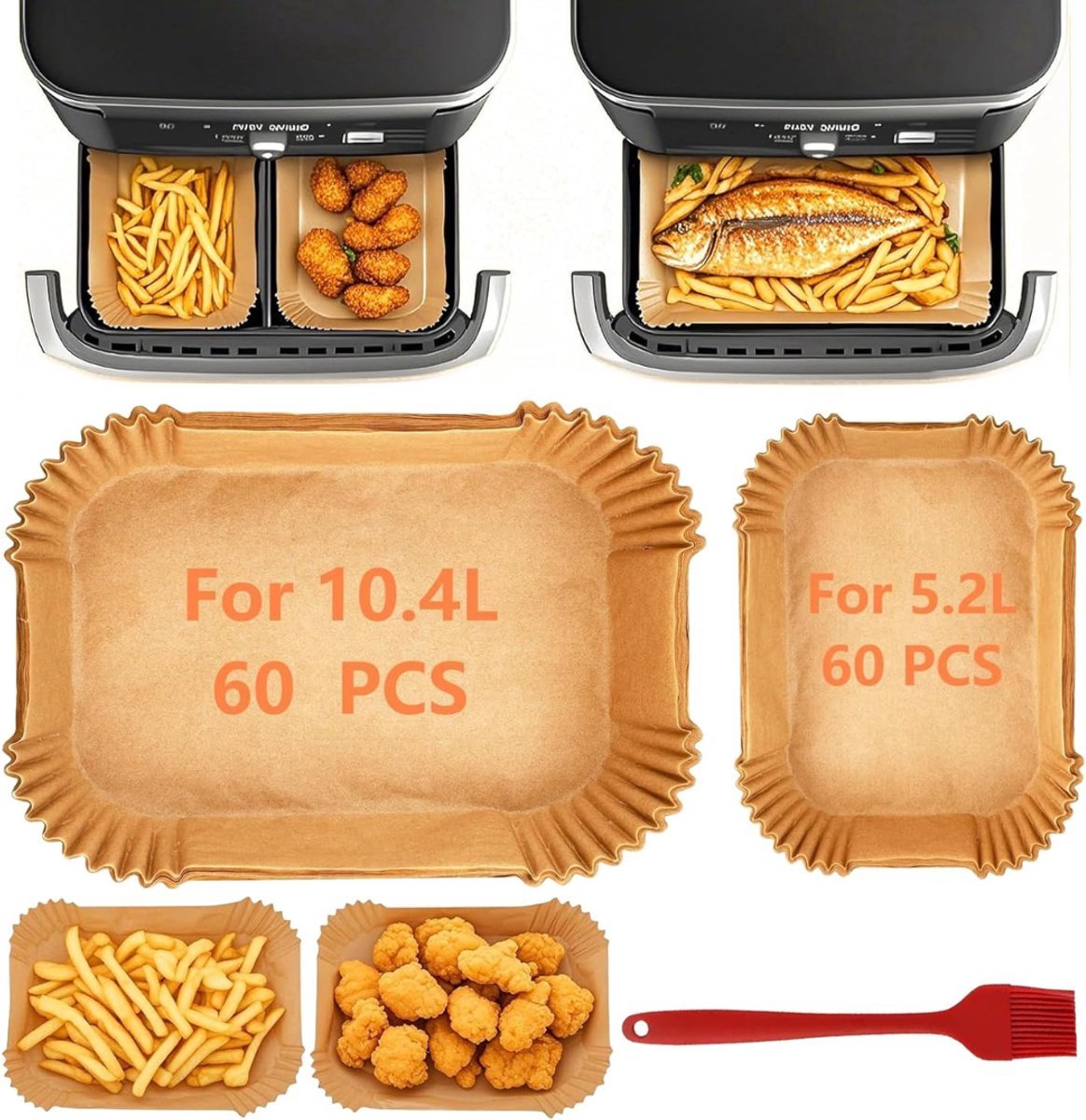 Thuys – Airfryer Accessoires – Siliconen Bakje – Bakpapier – Bruin