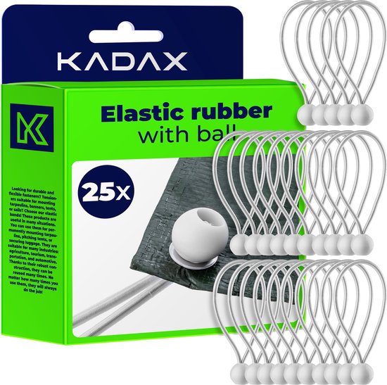 KADAX Dekzeilhouder, weerbestendige zeilspanner, zeilrubber, expanderlussen, spanrubbers voor tenten, zeilen, trampolines en caravans (wit/ballen, 25 stuks)