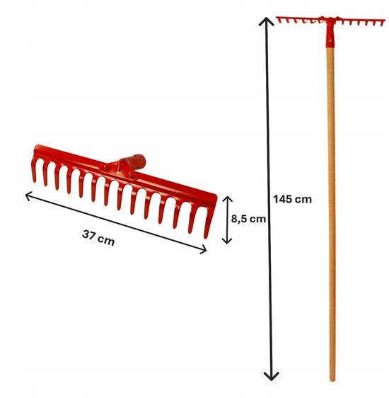 Metalen hark 14 tanden (37cm) met staal 140cm — afbeelding 2