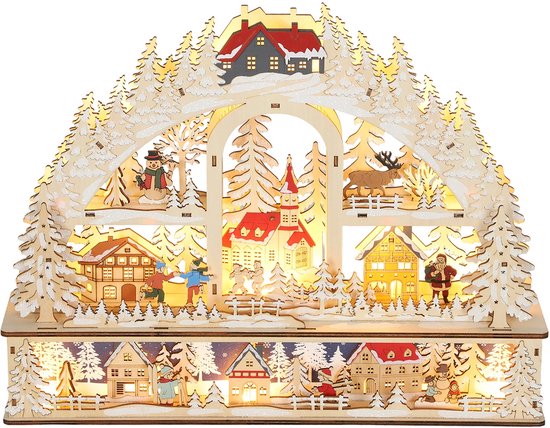 HOMCOM - Kerstdorp - Meerlaags paneel - 45x10x35cm - Natuurlijk hout