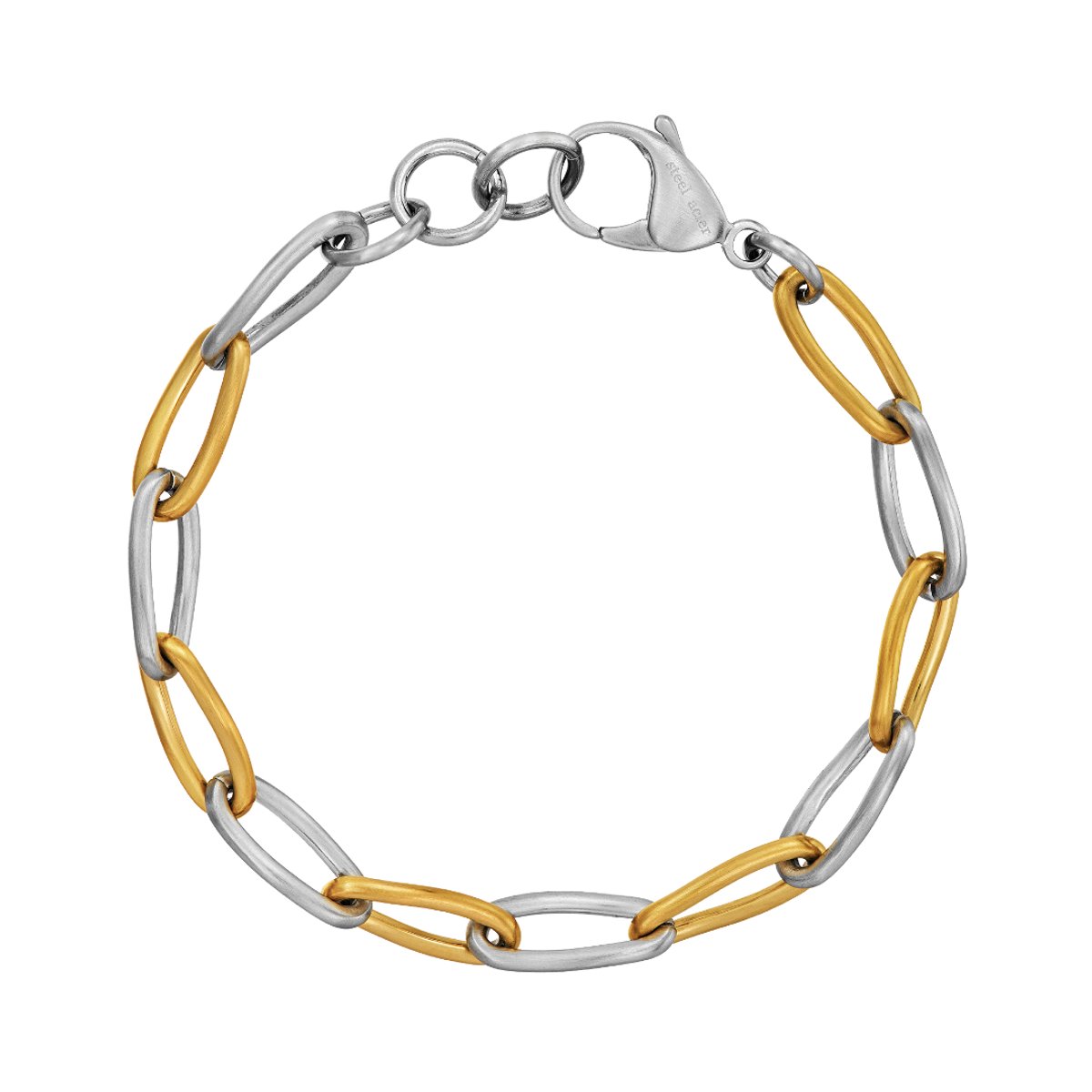 Traveller Armband - Dames - Edelstaal - Bicolor - Zilverkleurig & Verguld - Schakels - 21cm - 181318