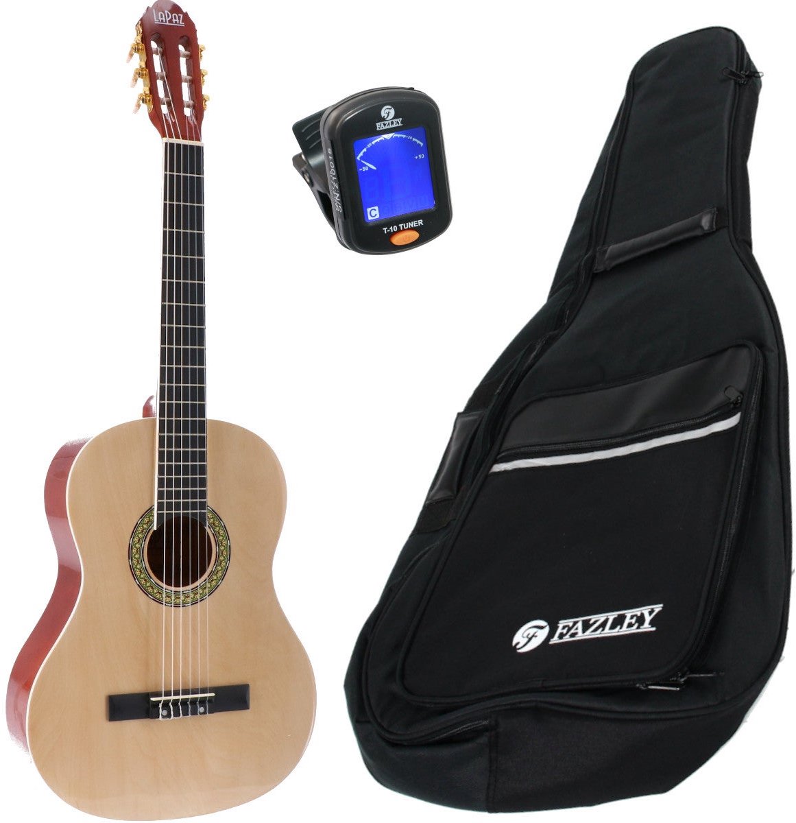 LaPaz 002 NT klassieke gitaar 4/4-formaat naturel + gigbag + stemapparaat