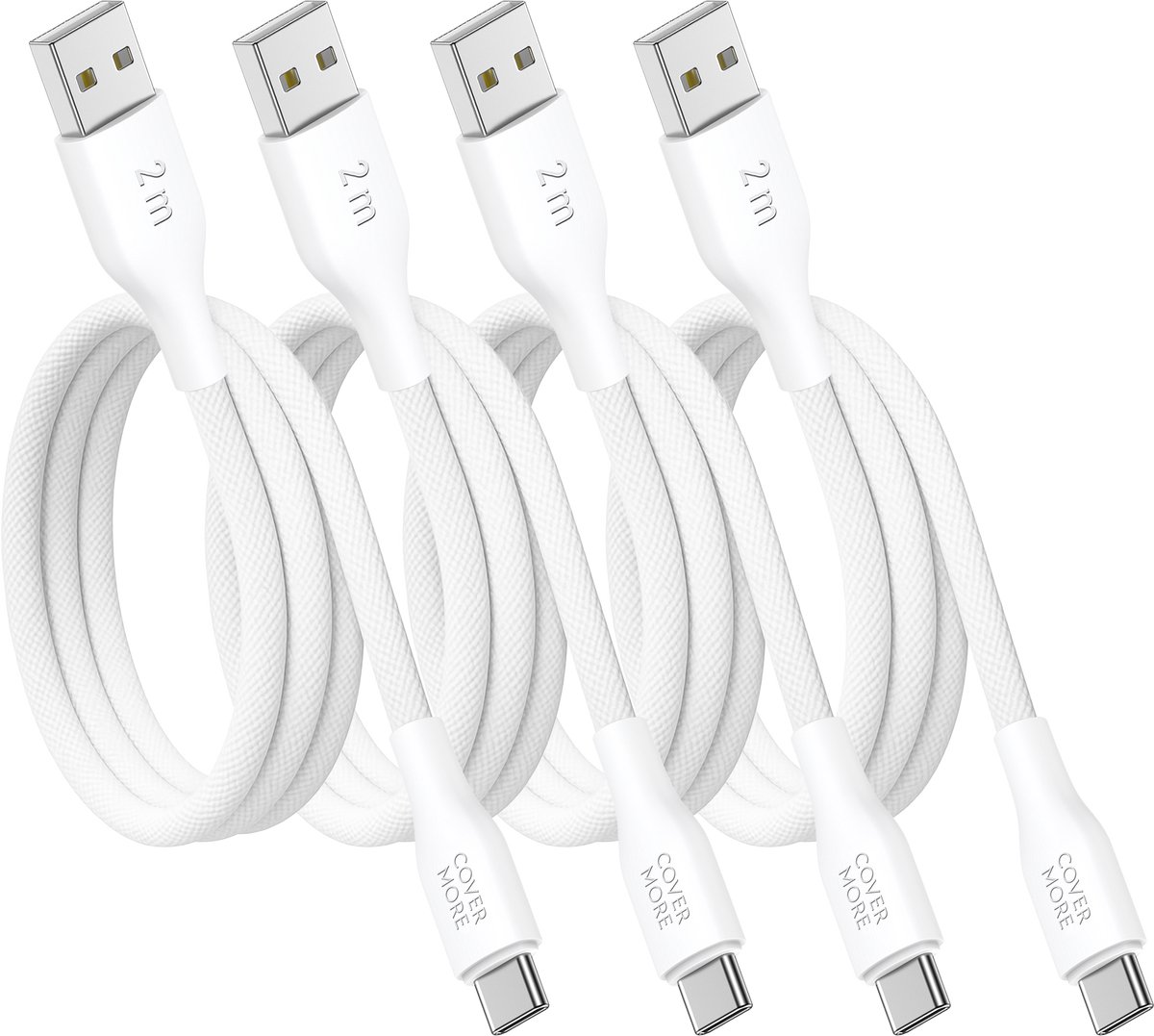 Usb kabel geschikt voor Samsung - 2 meter - 4 stuks - Laadkabel - Oplaadkabel - Wit
