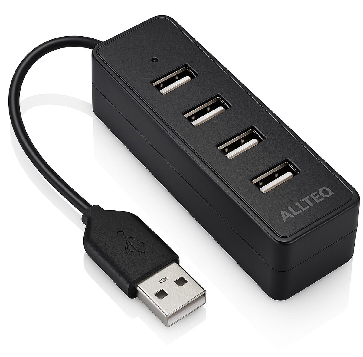 USB Hub - 4-Poorts - USB 2.0 - Busgevoed - 480 Mbps - 0.1 meter - Zwart - allteq