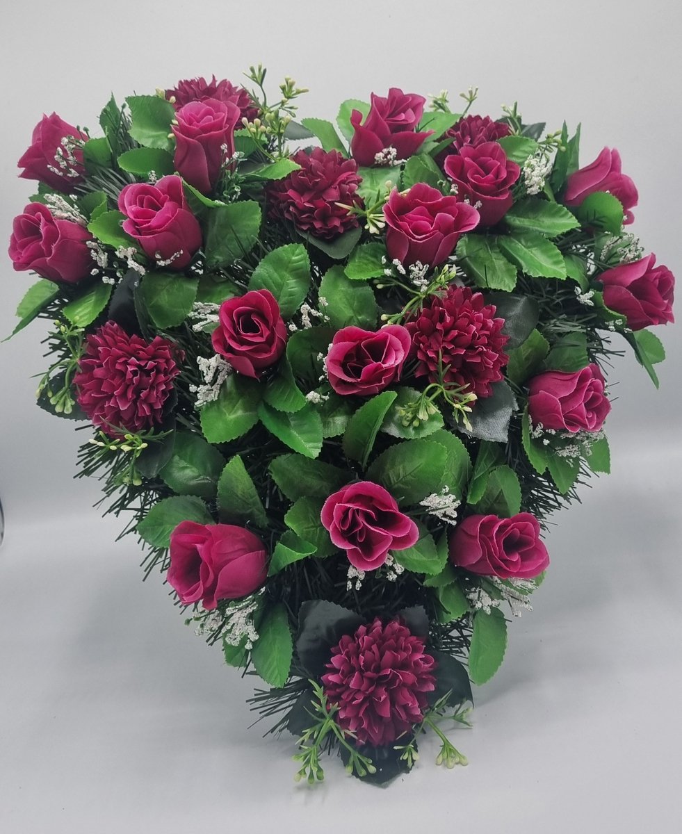 Bloemstuk - W932-11/ W847-59 - Hart - Roos - Chrysant - Paars - 40cm - Verzwaard - Buigzaam - Grafdecoratie
