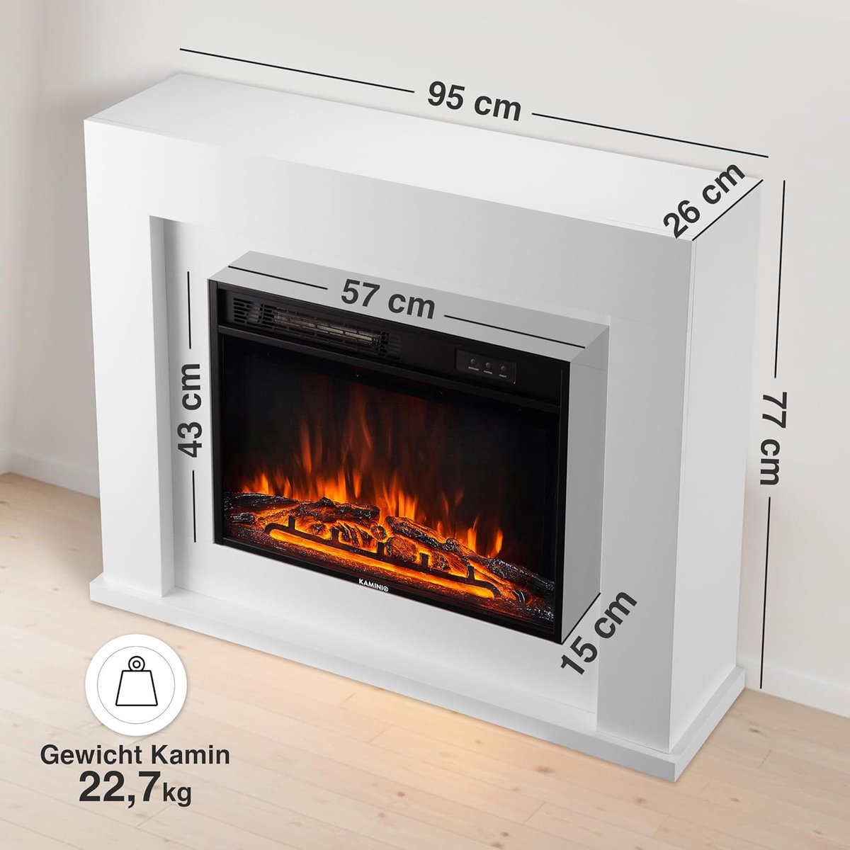 Luxe Staande Elektrische Haard 38 Inch – 3D Vlameffect, 2-standen Verwarming, 15-kleuren LED Sfeerverlichting, Timer & Afstandsbediening – Vrijstaand Design 95×26×77 cm