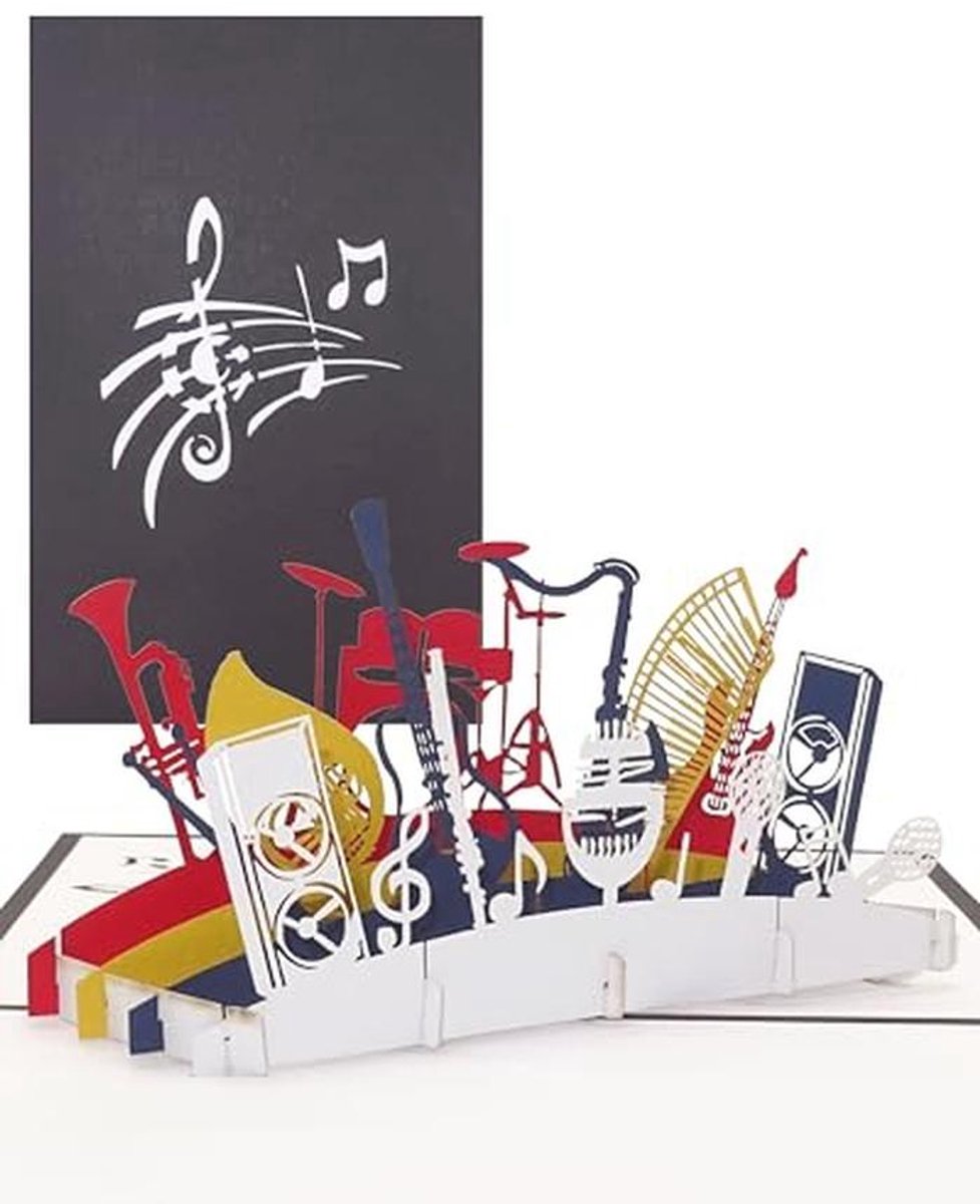 3D Pop-up Kaart Orkest - Muziekinstrumenten Verjaardagskaart, Uitnodiging & Cadeaubon