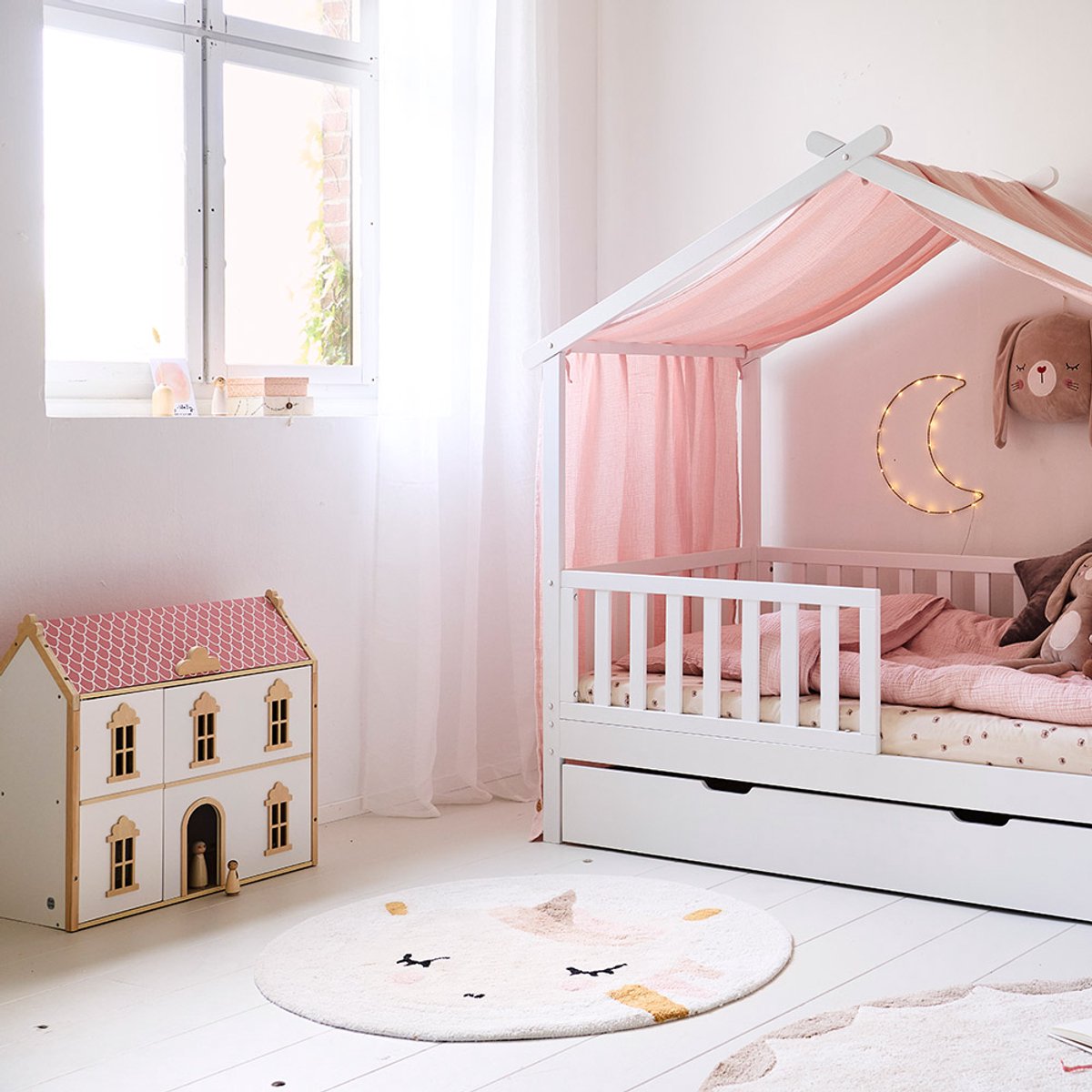 Petite Amélie Houten Poppenhuis Wit & Roze - Victoriaans Poppenhuis - Drie Verdiepingen vol Victoriaanse Charme - Voorzijde en Dak Openen voor Interactief en Creatief Speelplezier — afbeelding 8
