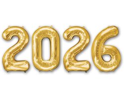 Q2P - 2026 Versiering - Cijfer Ballon - Oud En Nieuw - Decoratie - Goud - 36 Cm Ballonnen