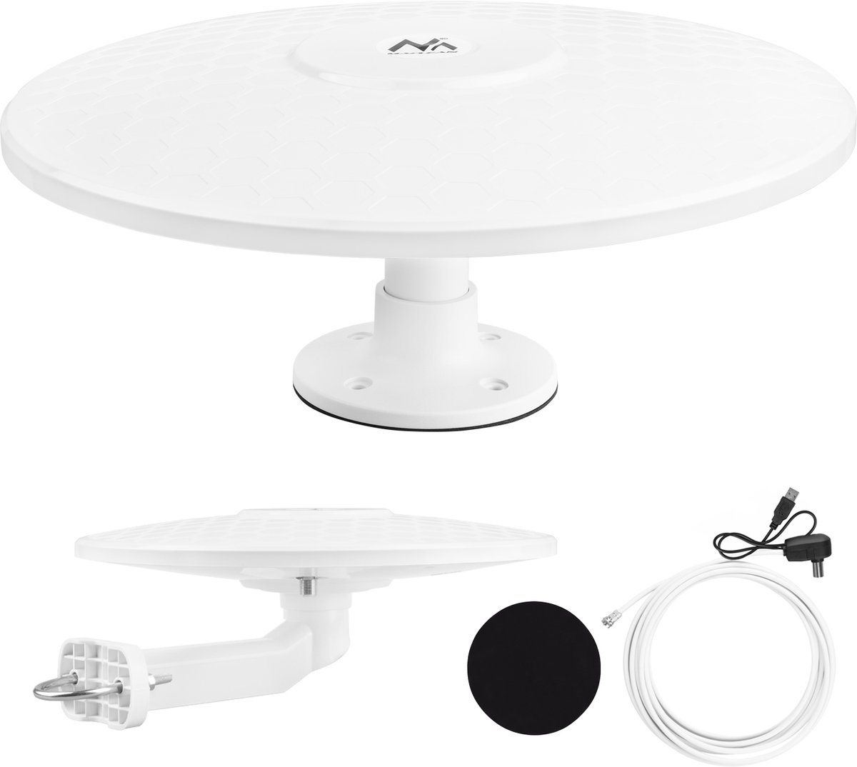 Maclean - TV antenne - DVB-T/T2 HEVC omni-directionele antenne, actief, camper, centrale kabelbevestiging, MCTV-104