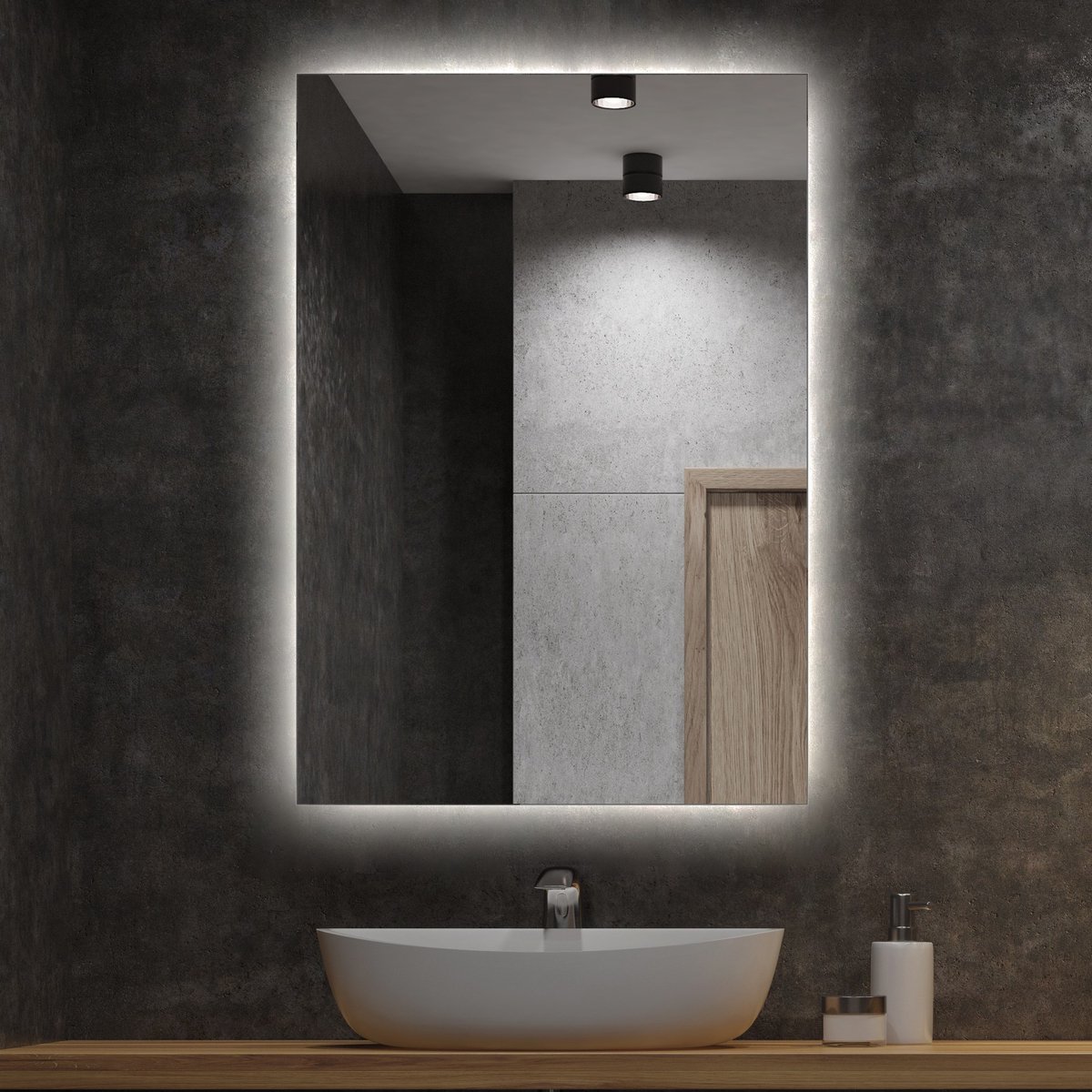 Coloray Symmetrische Rechteckige LED Spiegel - Spiegel für Flur Rechteckig LED - 70 cm x 50 cm - Klassische Rechteckige LED Spiegel - Rechteckige LED Spiegel - Neutraal Licht - Spiegel für Schlafzimmer Rechteckig LED
