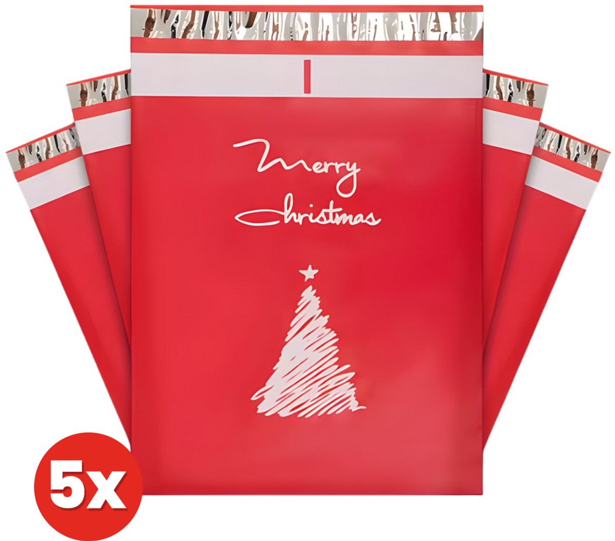 Kerstzakjes voor Cadeautjes - 26x33 cm - 5 stuks - Met plakstrip - Geschenkzakjes Kerst