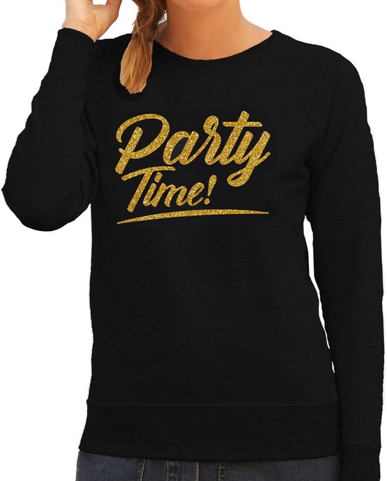 Pull de fête noir avec texte à paillettes dorées pour femmes - Pull de vêtements de party doré Glitter et Glamour XL