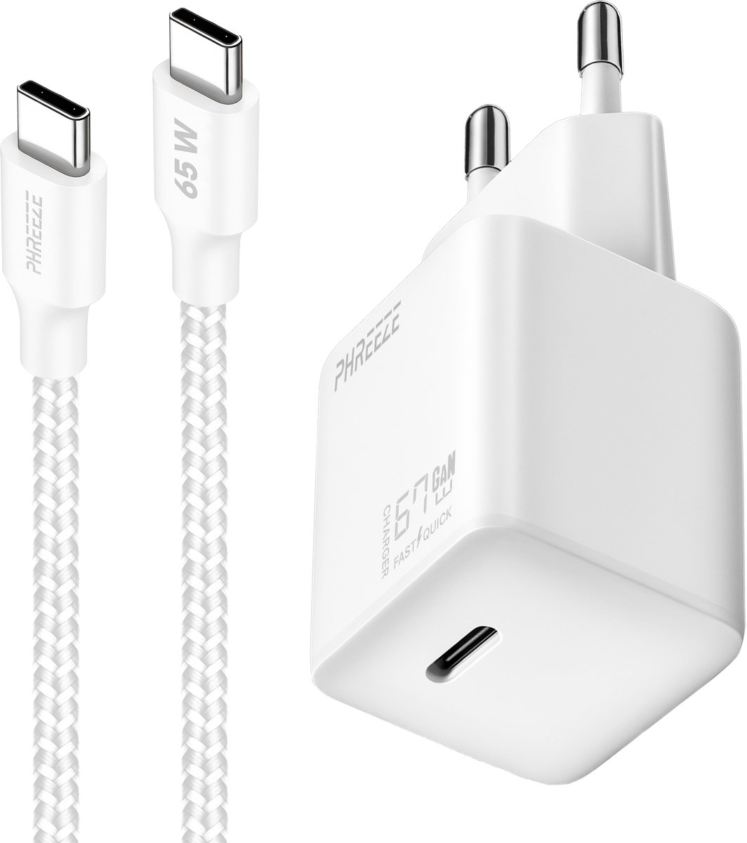 65w usb-C oplader - snellader - usb C adapter - usb C naar usb C - met usb C kabel - 1 meter - GaN - Wit