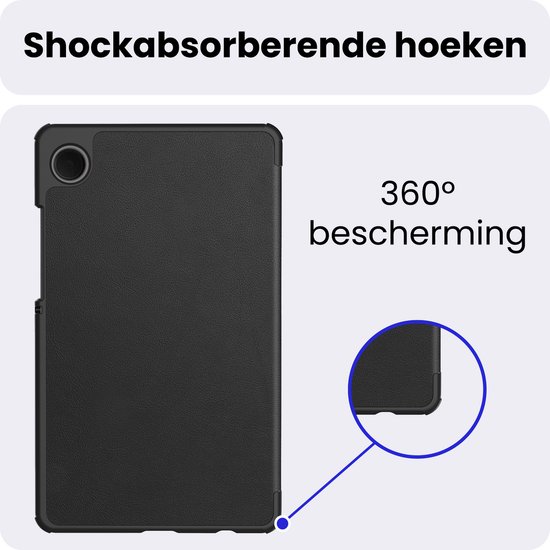 Étui pour tablette noir avec coins antichocs pour une protection à 360°.