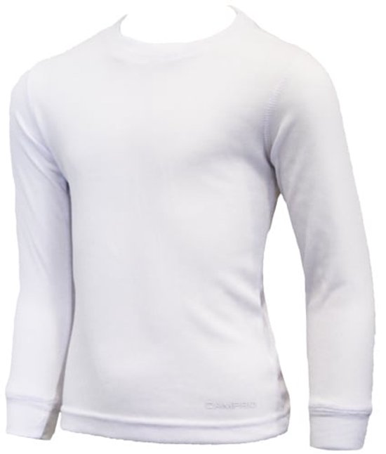 Wit thermoshirt met lange mouwen voor kinderen. Ronde hals, boorden aan de mouwen en onderkant. Campri logo op de voorkant.